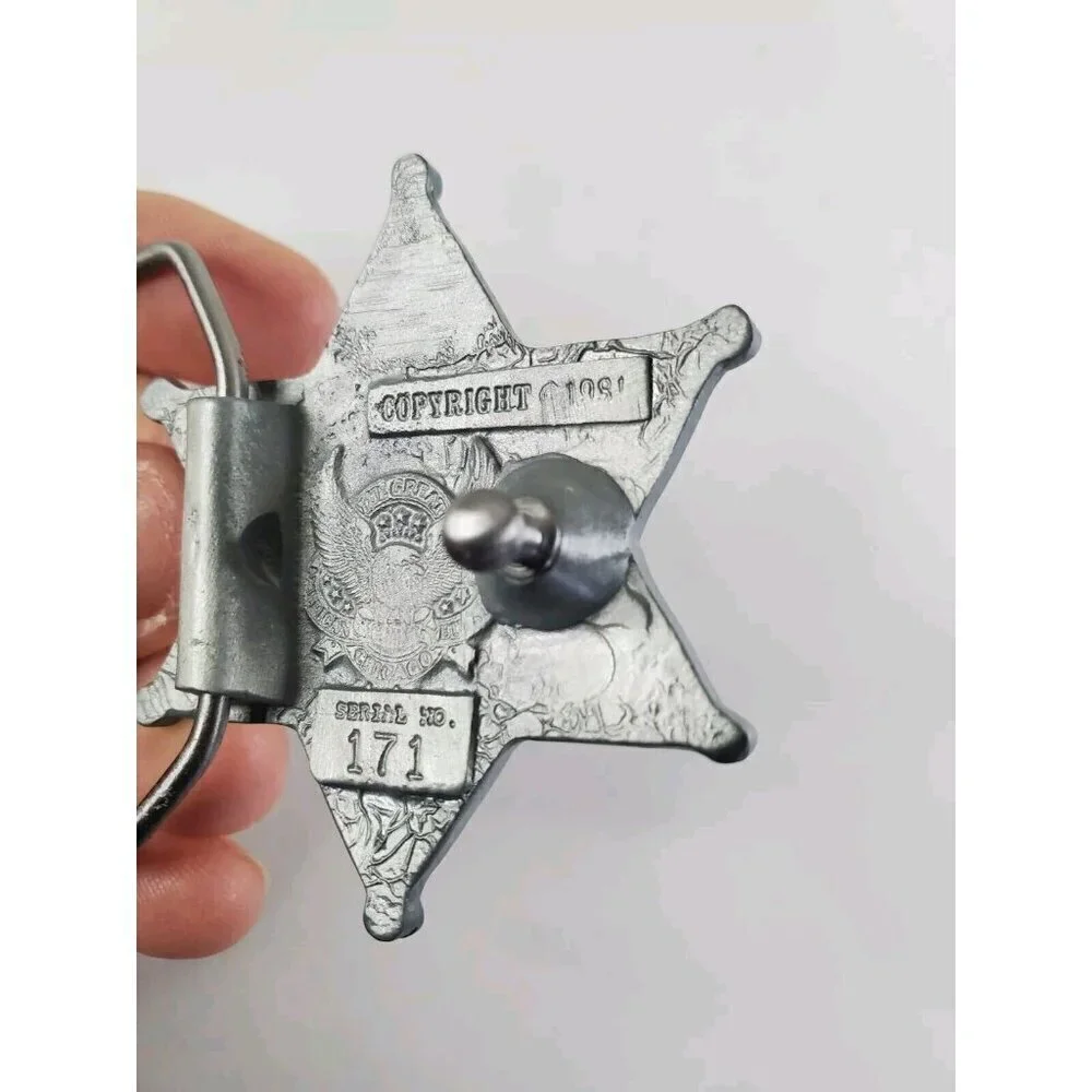 Vintage Belt Buckle Texas 6-point Star Sheriff‎ Badge Pewter New Old Stock